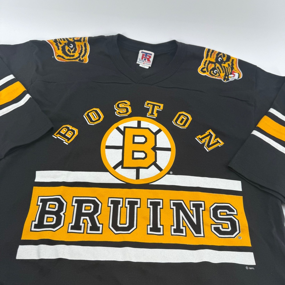 Vintage Team Rated Boston Bruins NHL Jersey Shirt Black XL Made in USA Tiger